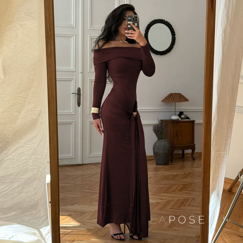 Swara Off-Shoulder Tie Waist Dress [2FC42Z5T]