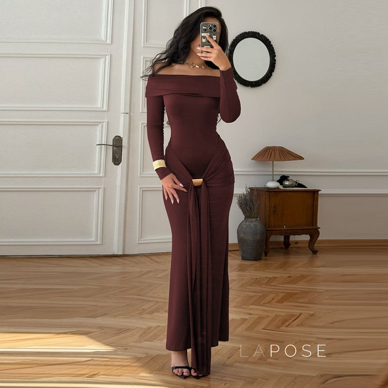 Swara Off-Shoulder Tie Waist Dress [HK64G3FT]