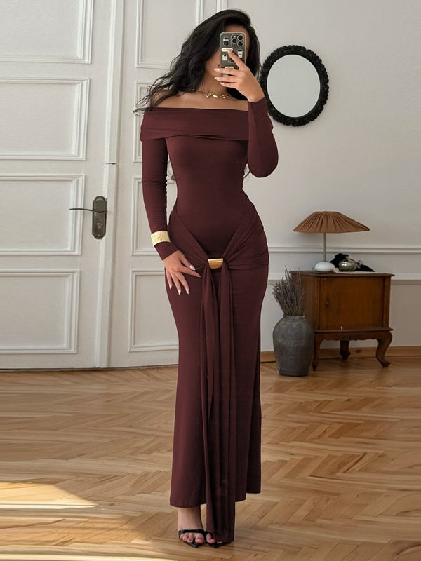 Swara Off-Shoulder Tie Waist Dress [VLTZ5GR7]
