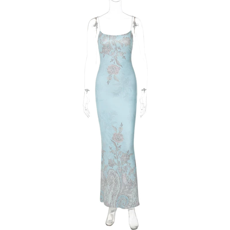 LaPose - Syncere Floral Strappy Maxi Dress - Blue Color