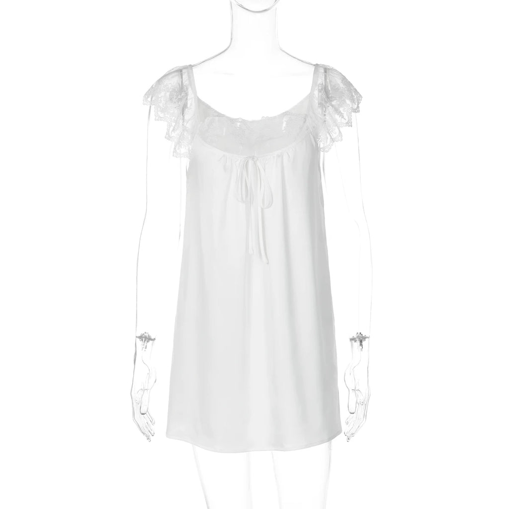 LaPose - Taelor Lace Flutter Sleeve Mini Dress - White Color