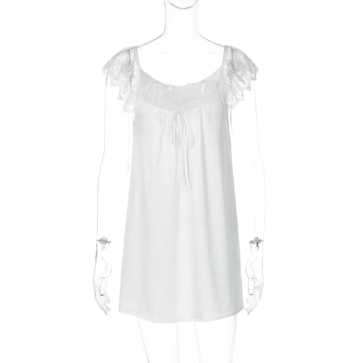 LaPose - Taelor Lace Flutter Sleeve Mini Dress - White Color