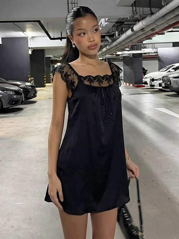 LaPose - Taelor Lace Flutter Sleeve Mini Dress - Black Color
