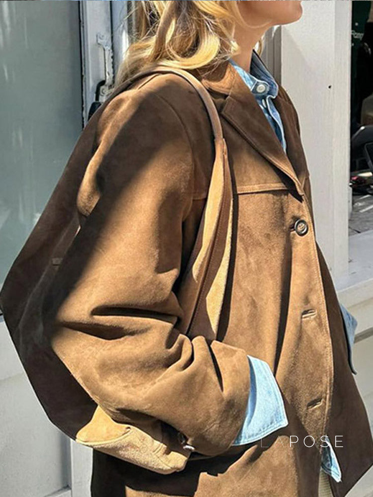 Taelyn Suede Single-Breasted Jacket [ODZR7S4W]