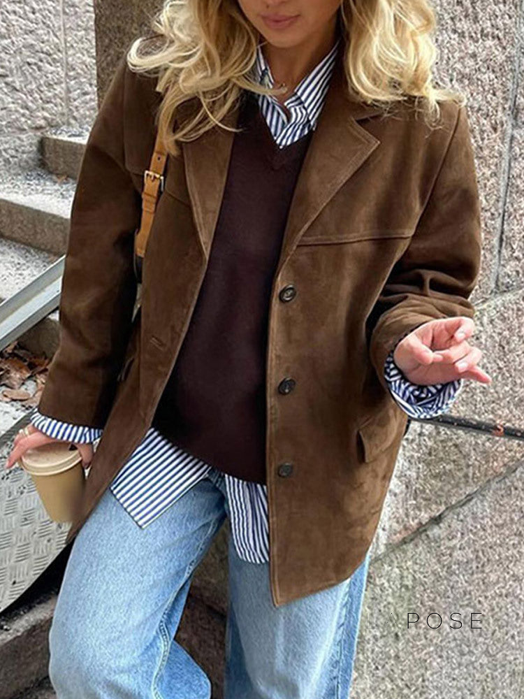 Taelyn Suede Single-Breasted Jacket [X3N0KMHW]
