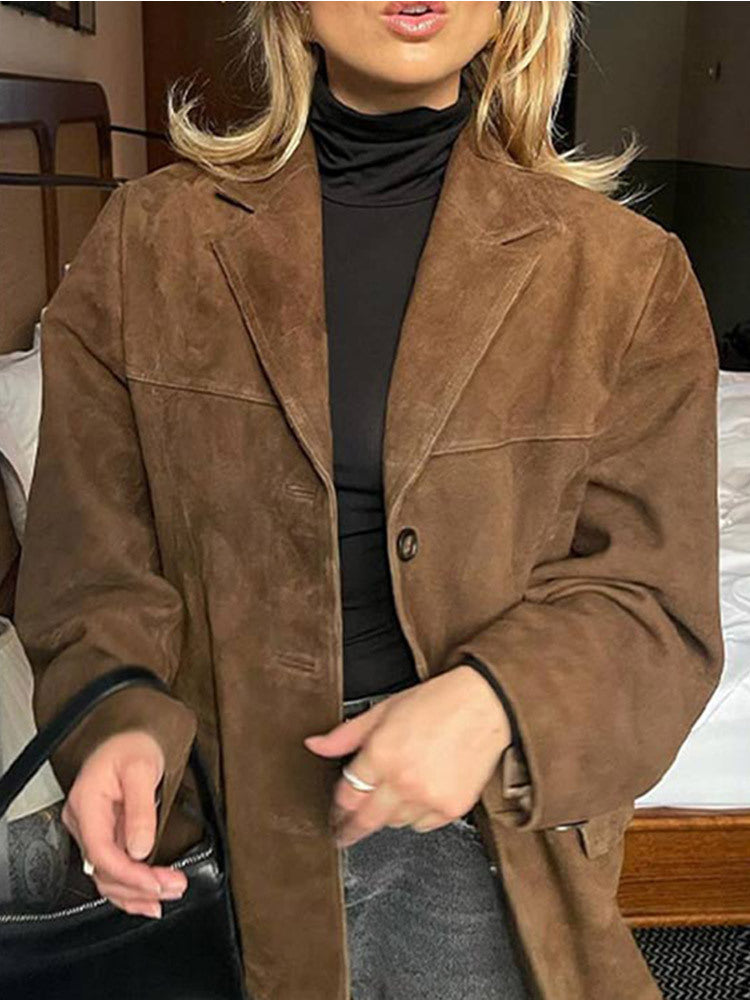 Taelyn Suede Single-Breasted Jacket [ZGJ6EX0S]
