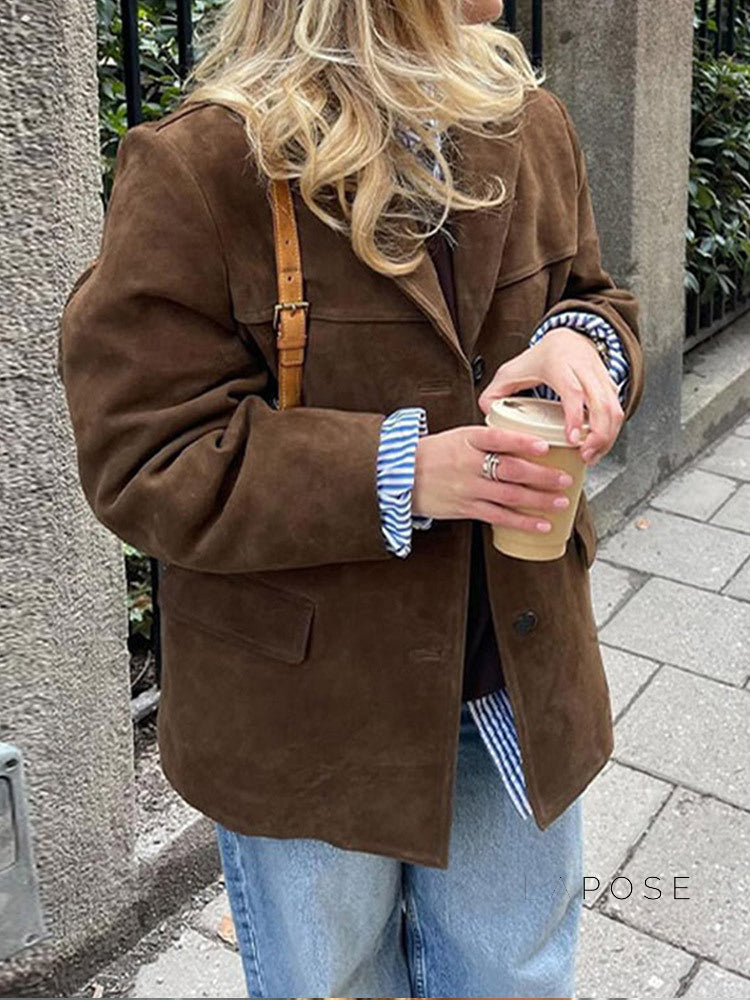 Taelyn Suede Single-Breasted Jacket [53GP092P]