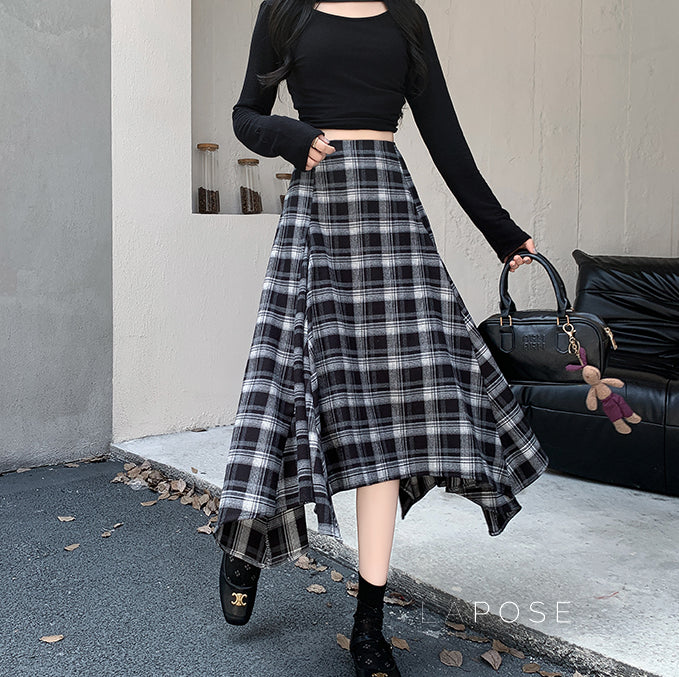 Tailynn Plaid Irregular Midi Skirt [X20R6HZD]