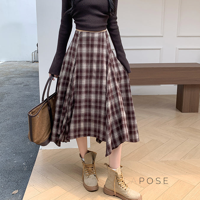 Tailynn Plaid Irregular Midi Skirt [DNLI1I6I]