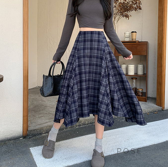 Tailynn Plaid Irregular Midi Skirt [I25SE88H]