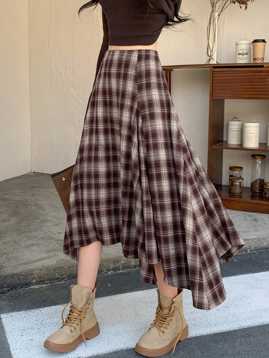 Tailynn Plaid Irregular Midi Skirt [68EP9TIR]
