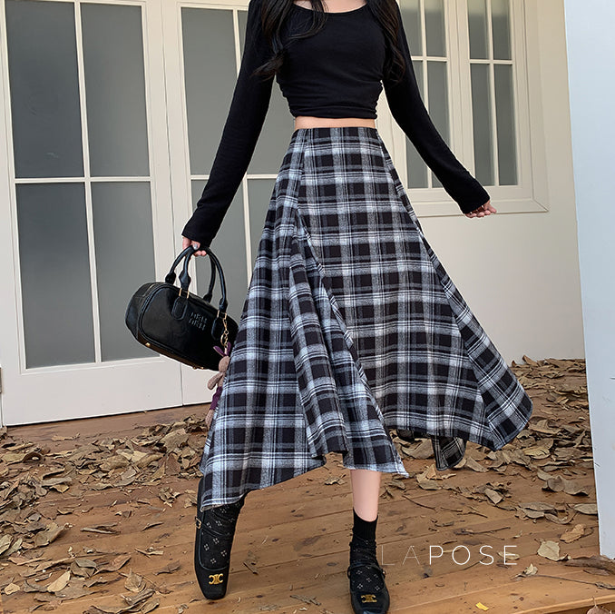 Tailynn Plaid Irregular Midi Skirt [UK5F2EWH]