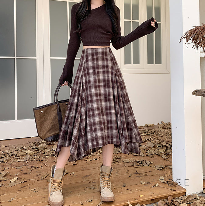 Tailynn Plaid Irregular Midi Skirt [DBQ83A0B]