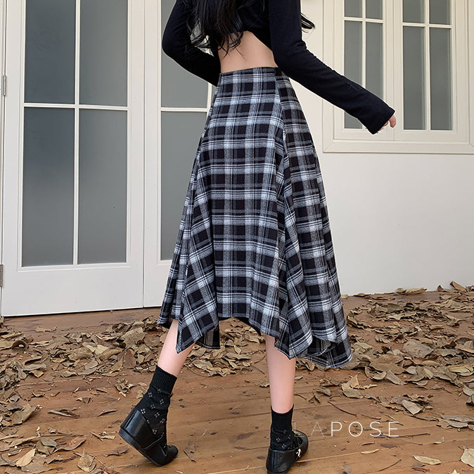 Tailynn Plaid Irregular Midi Skirt [2NFUYYRU]