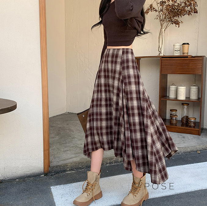 Tailynn Plaid Irregular Midi Skirt [VIK9NAB2]