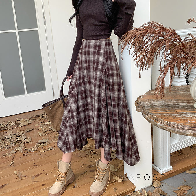 Tailynn Plaid Irregular Midi Skirt [DTWR7L05]