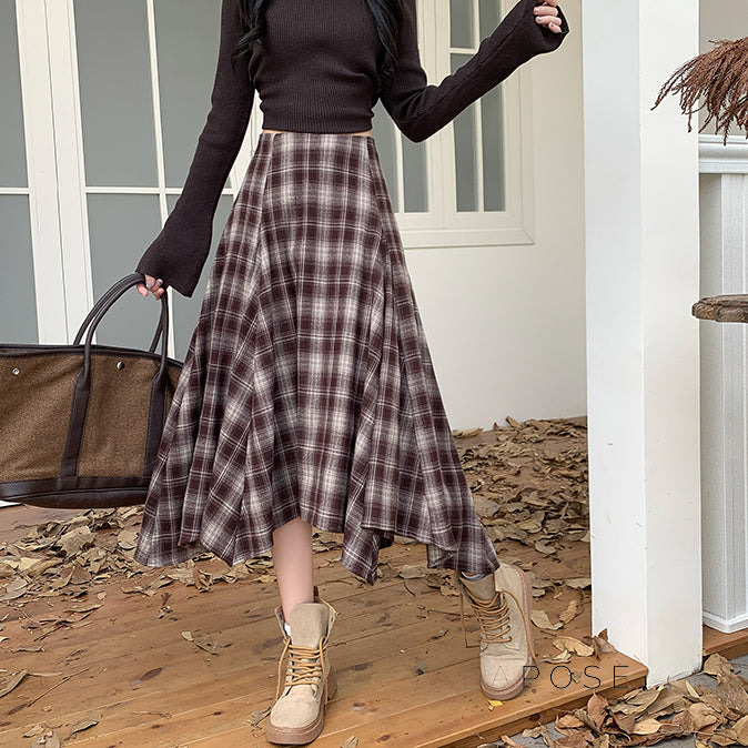 Tailynn Plaid Irregular Midi Skirt [LI2K81J6]