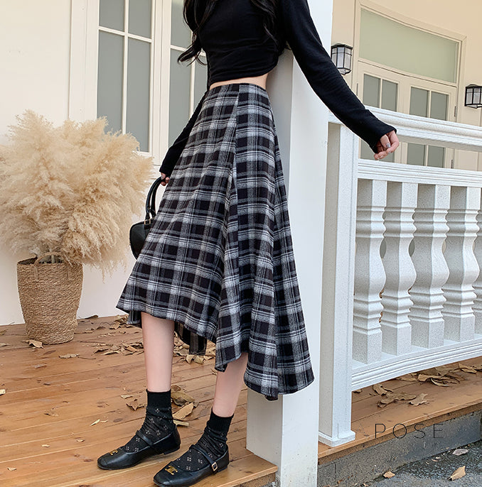 Tailynn Plaid Irregular Midi Skirt [LV16BENC]
