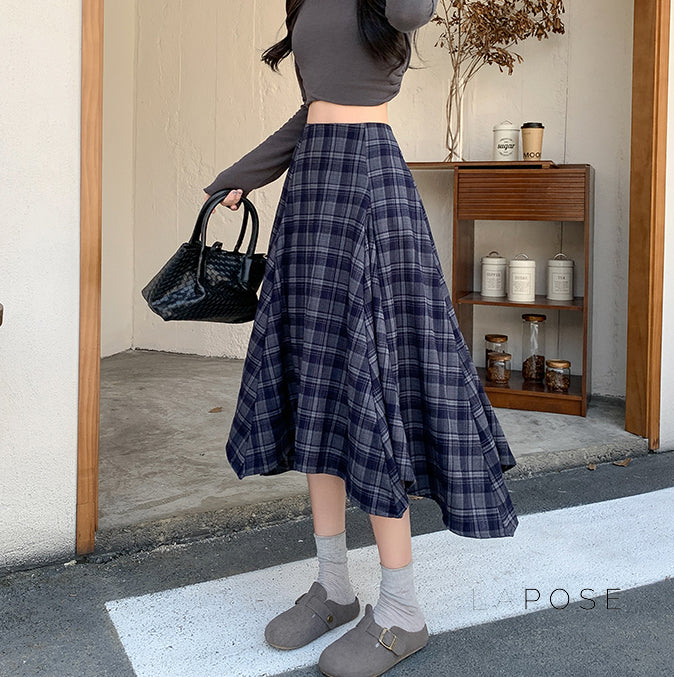 Tailynn Plaid Irregular Midi Skirt [OUCJZBMT]