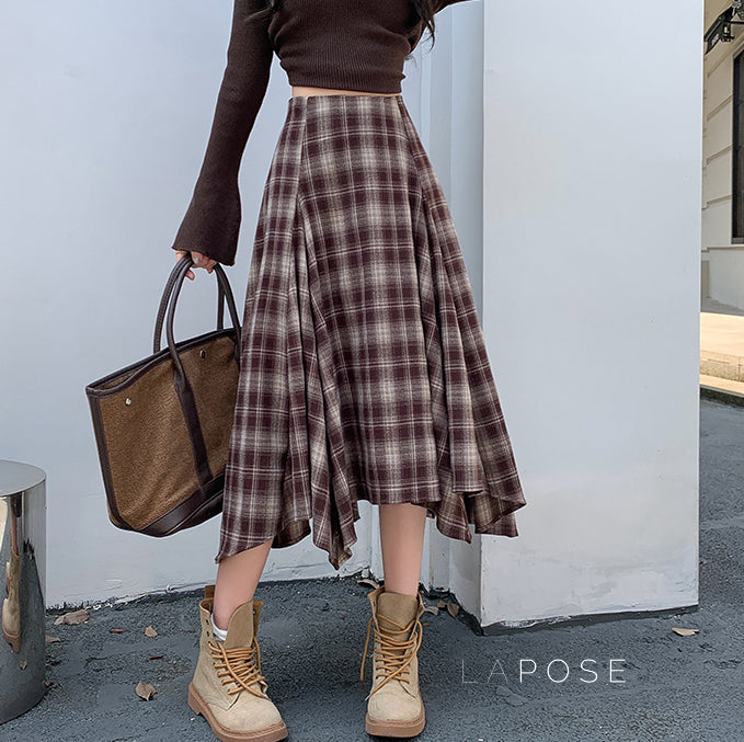 Tailynn Plaid Irregular Midi Skirt [7K6MJZ1E]