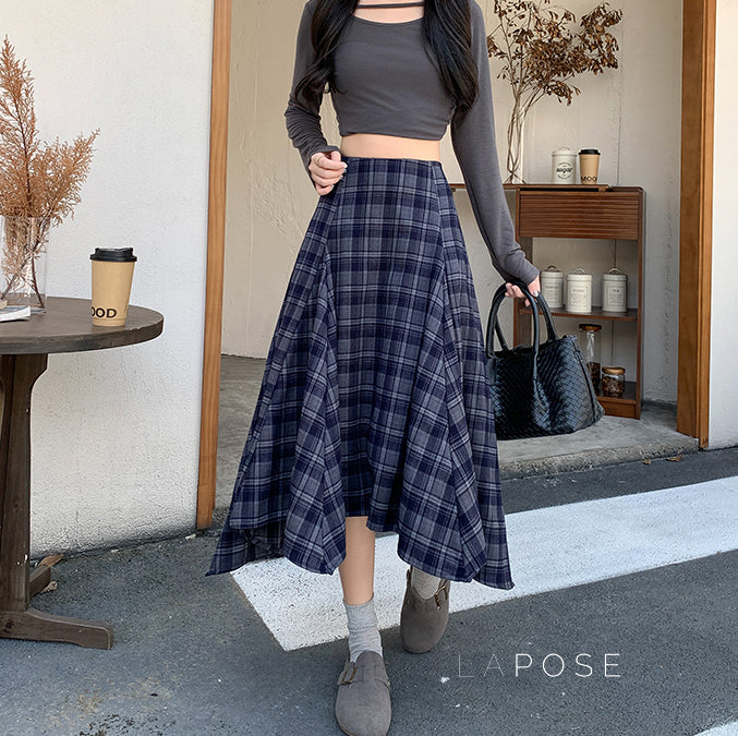 Tailynn Plaid Irregular Midi Skirt [GDHPLU7P]