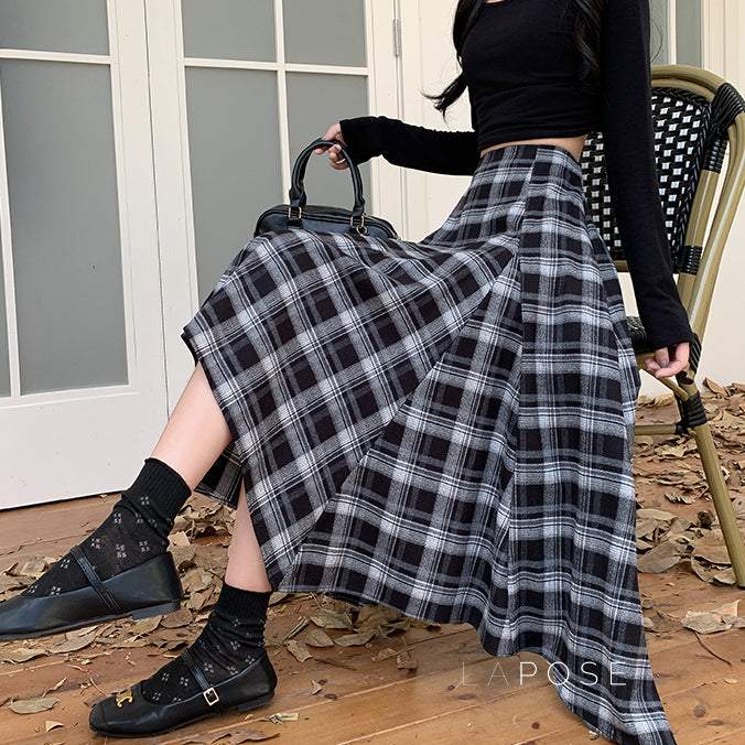 Tailynn Plaid Irregular Midi Skirt [N45VJ35Z]