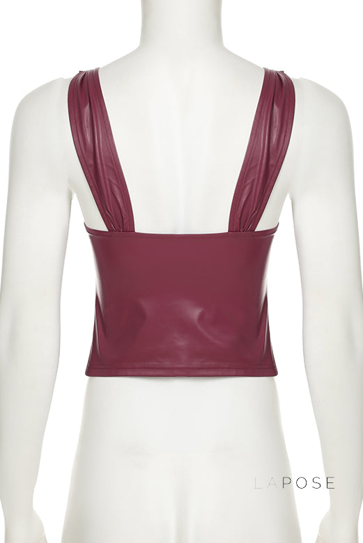 Tania Faux Leather Bustier Top [VYA52890]