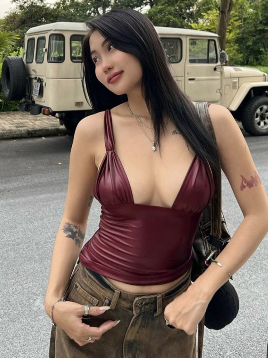 Tania Faux Leather Bustier Top [EMDAXQFC]