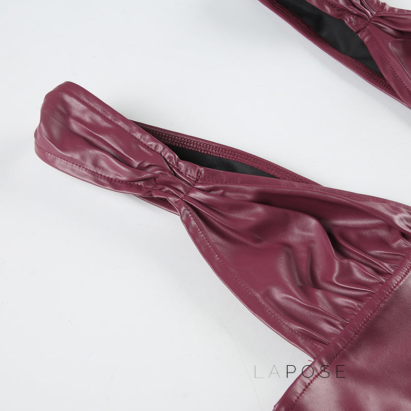 Tania Faux Leather Bustier Top [O71ZHQ0A]