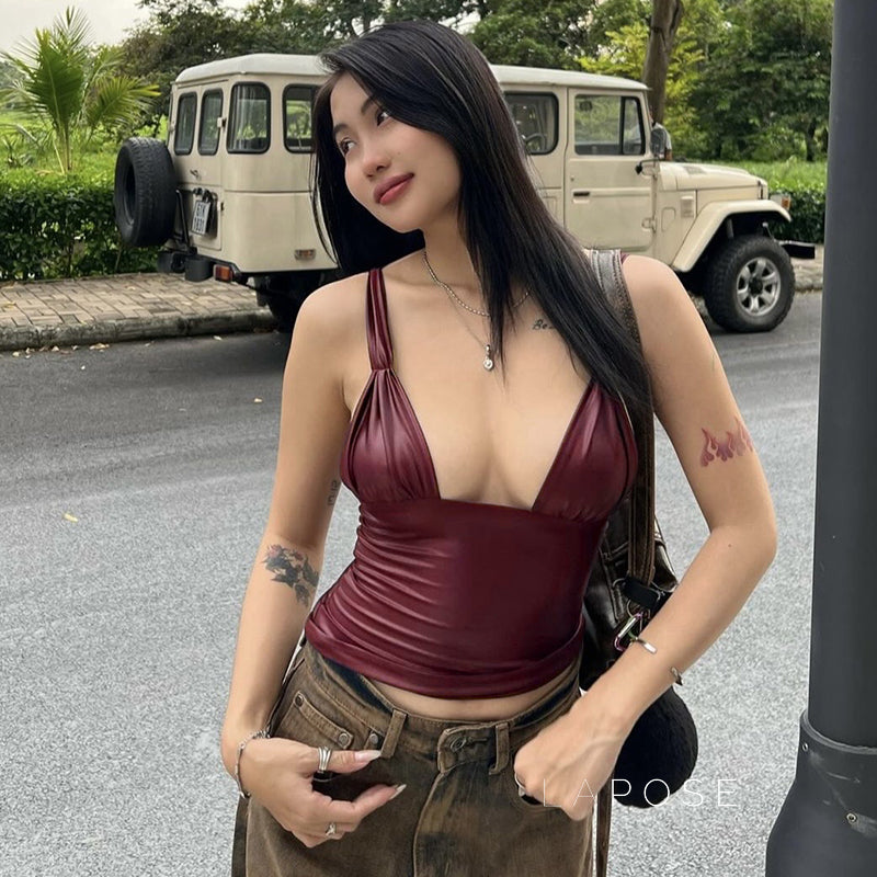 Tania Faux Leather Bustier Top [EH15UXUD]