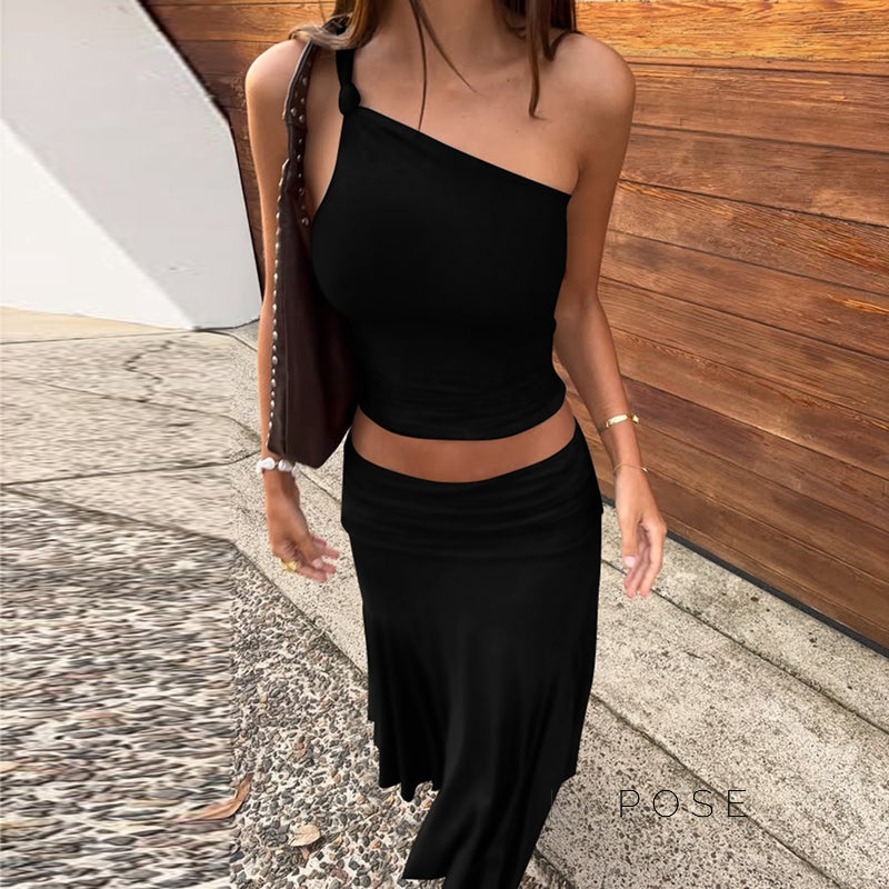 Tatum One-Shoulder Mini Skirt Set