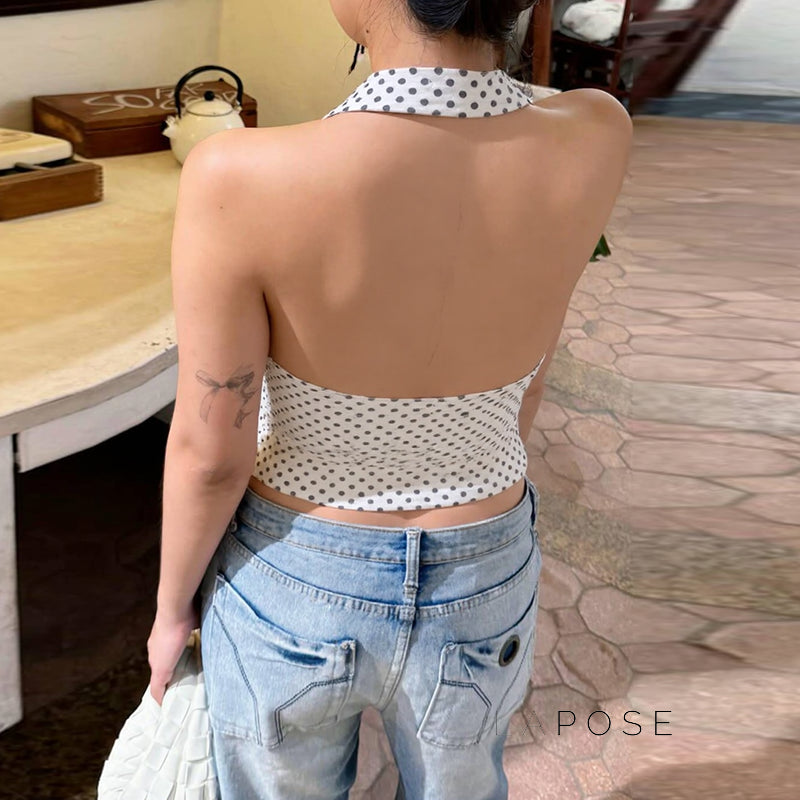 Tatum Polka Dot Halter Top [NBK02OBV]