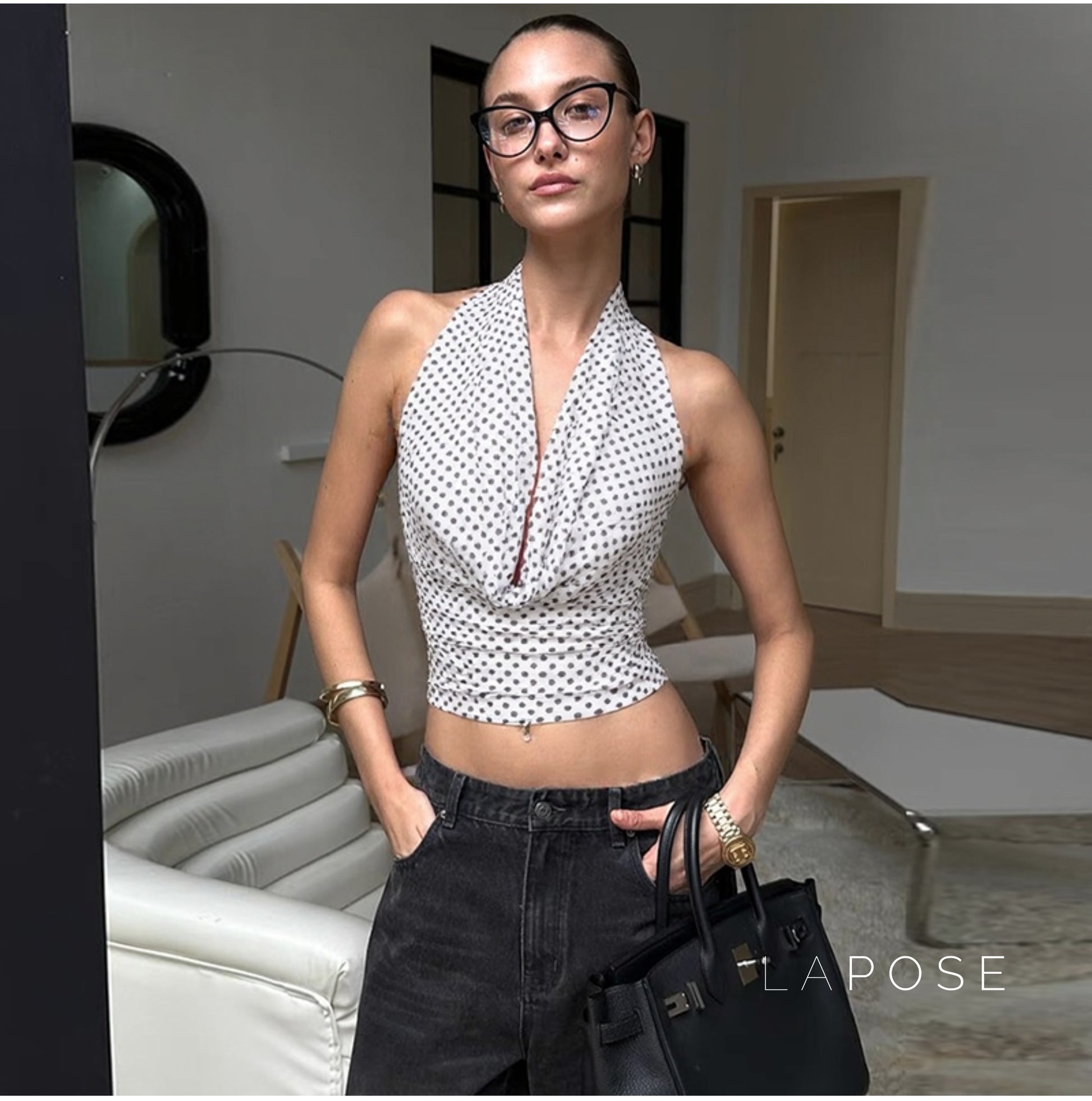Tatum Polka Dot Halter Top [P0F7ONOY]