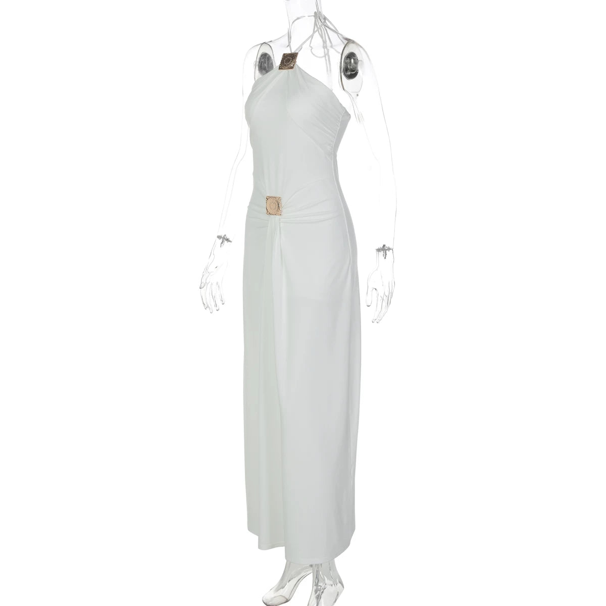 Taylen Halter Metal Ruched Maxi Dress