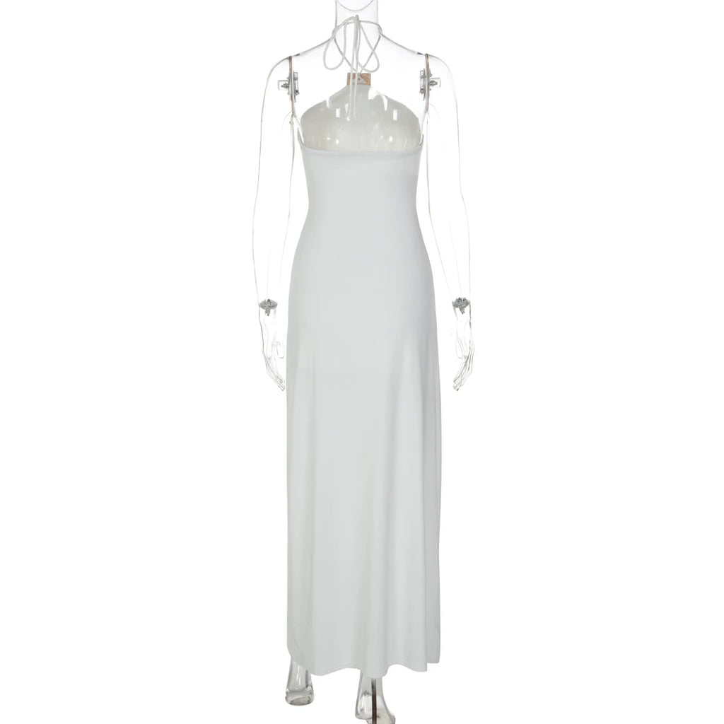 Taylen Halter Metal Ruched Maxi Dress
