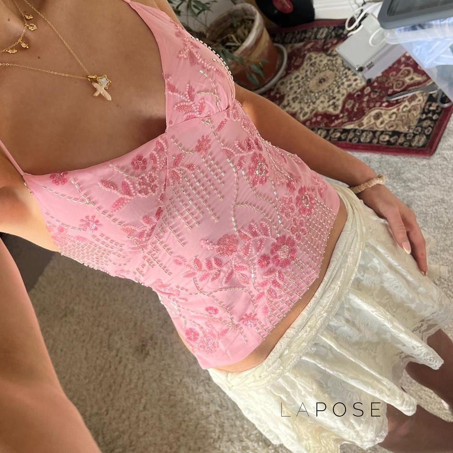 Tayler Floral Sequin Backless Top [P236NDVP]