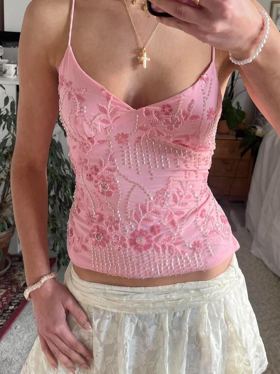 Tayler Floral Sequin Backless Top [E1YVC9BP]