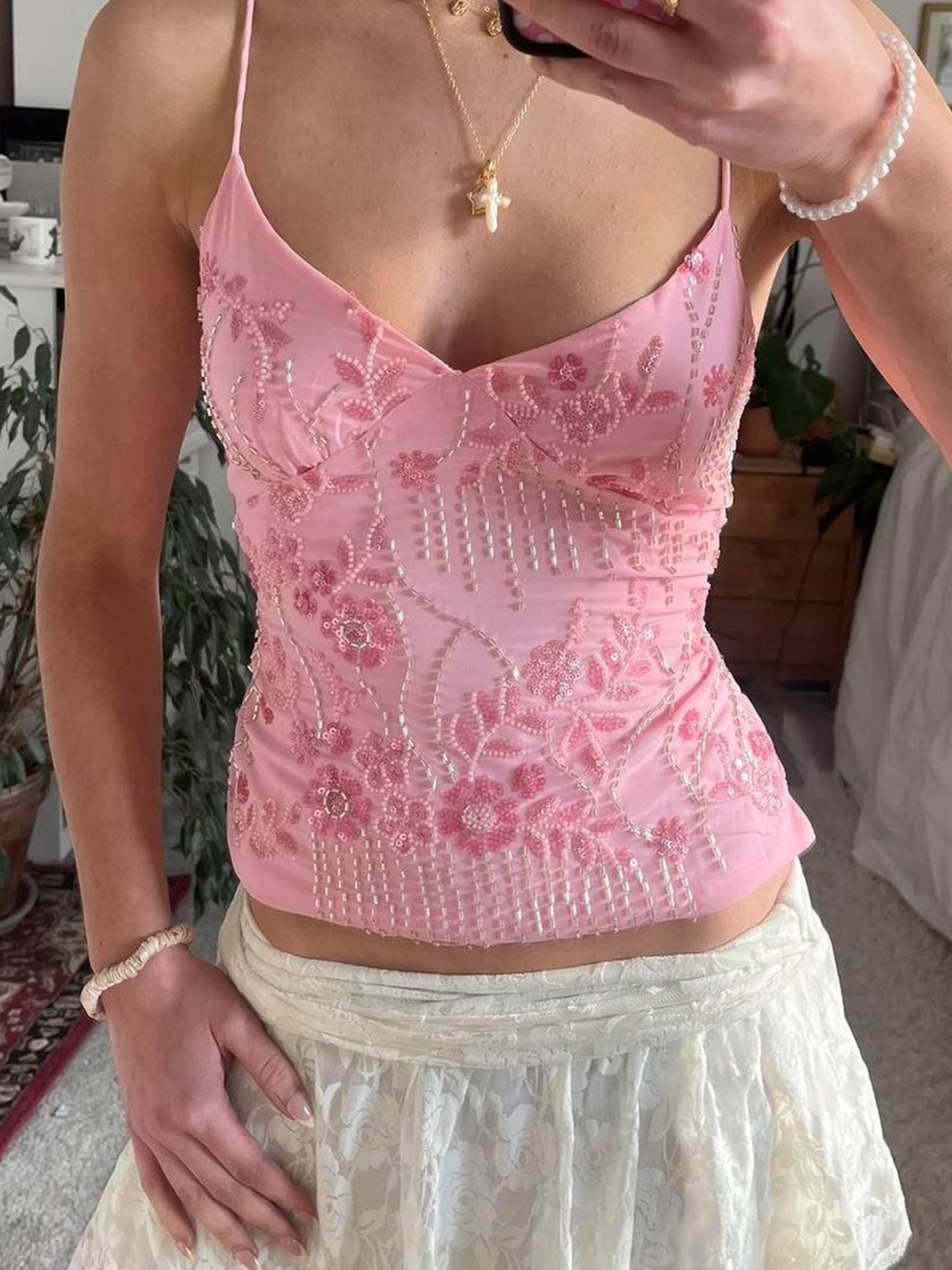 Tayler Floral Sequin Backless Top [E1YVC9BP]