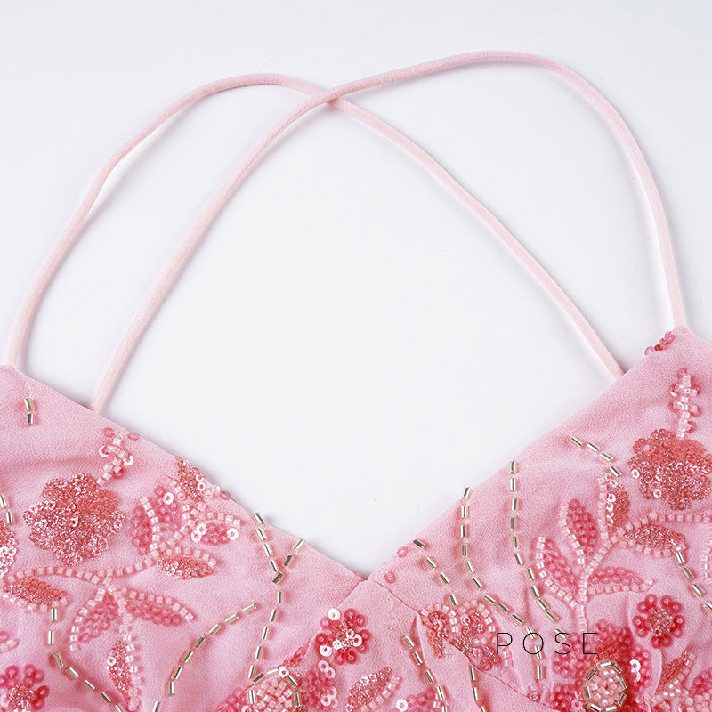 Tayler Floral Sequin Backless Top [2GO1CR0J]