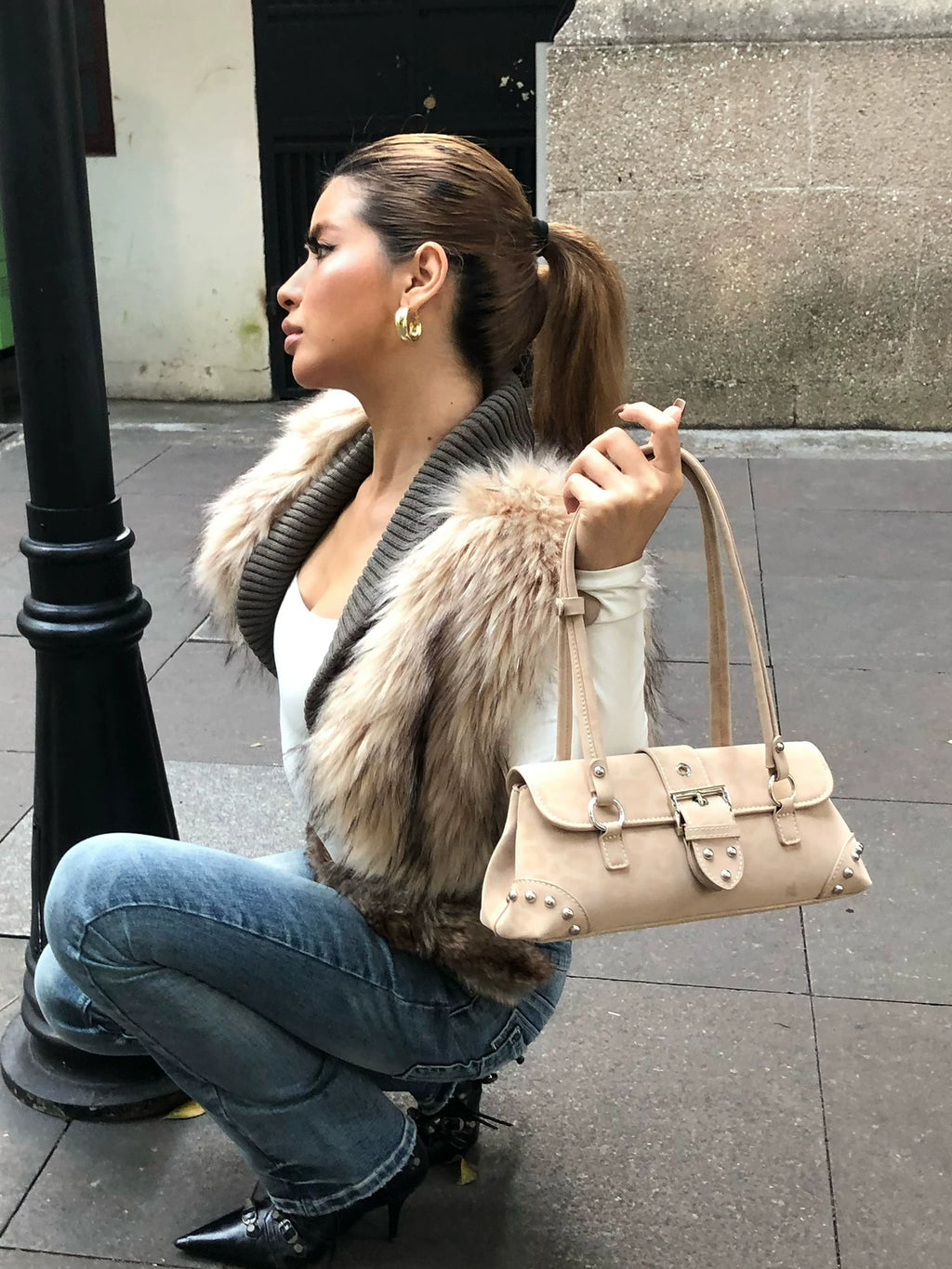 LaPose - Taylyn Studded Leopard Underarm Bag