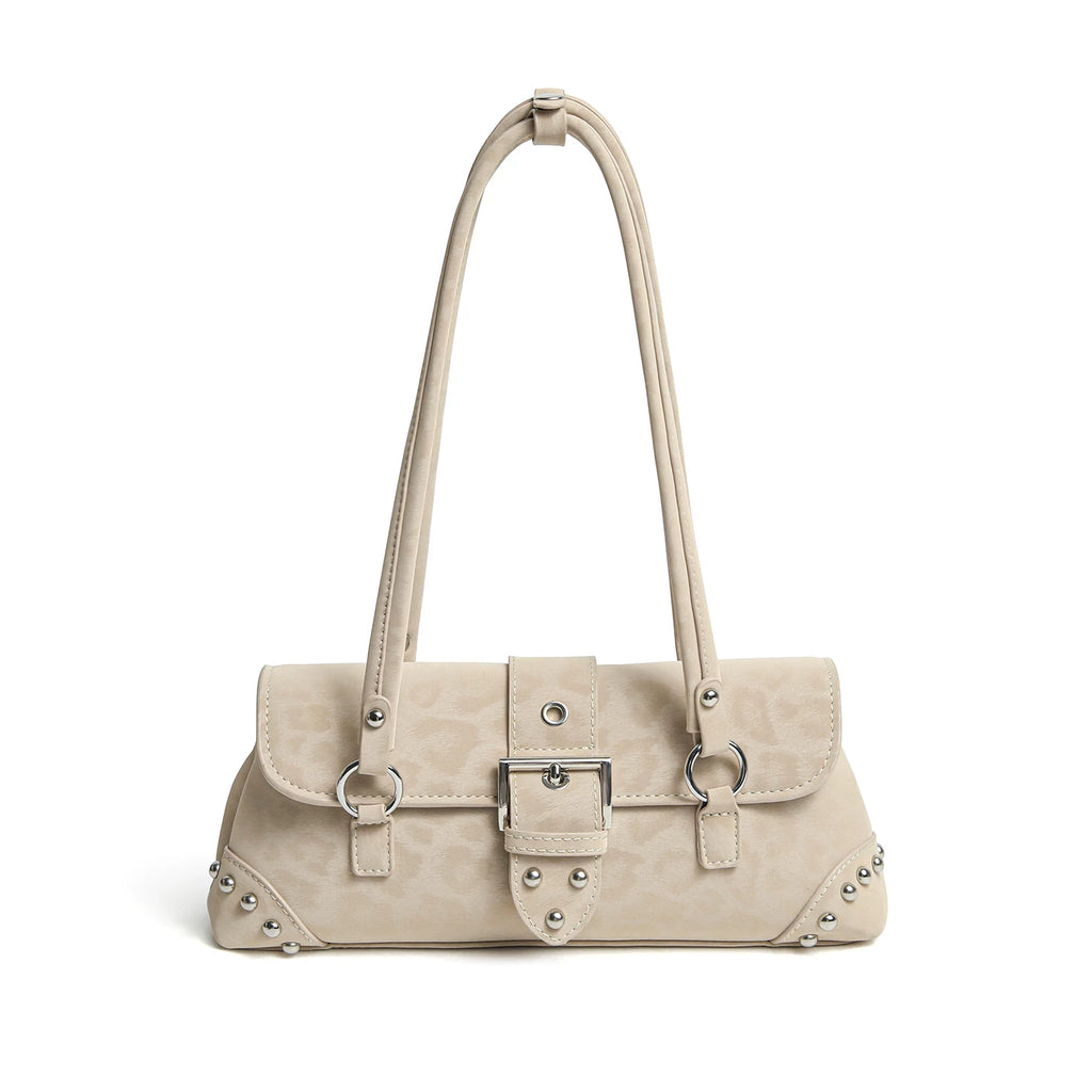 LaPose - Taylyn Studded Leopard Underarm Bag - Light Khaki Color