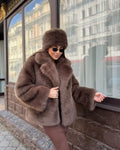 LaPose - Thora Plush Faux Fur Jacket - Dark Brown Color