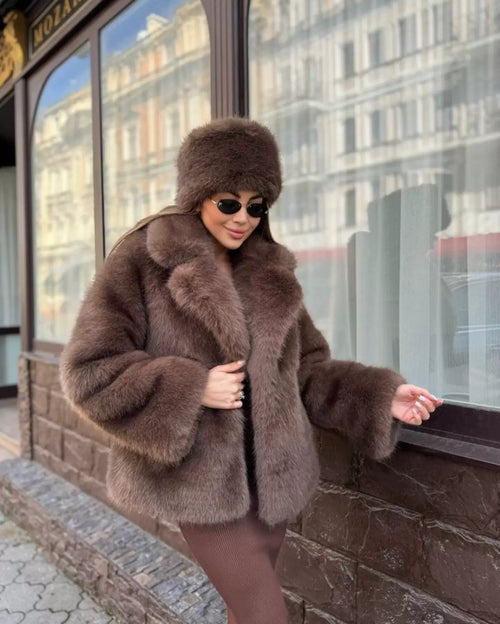 LaPose - Thora Plush Faux Fur Jacket - Dark Brown Color