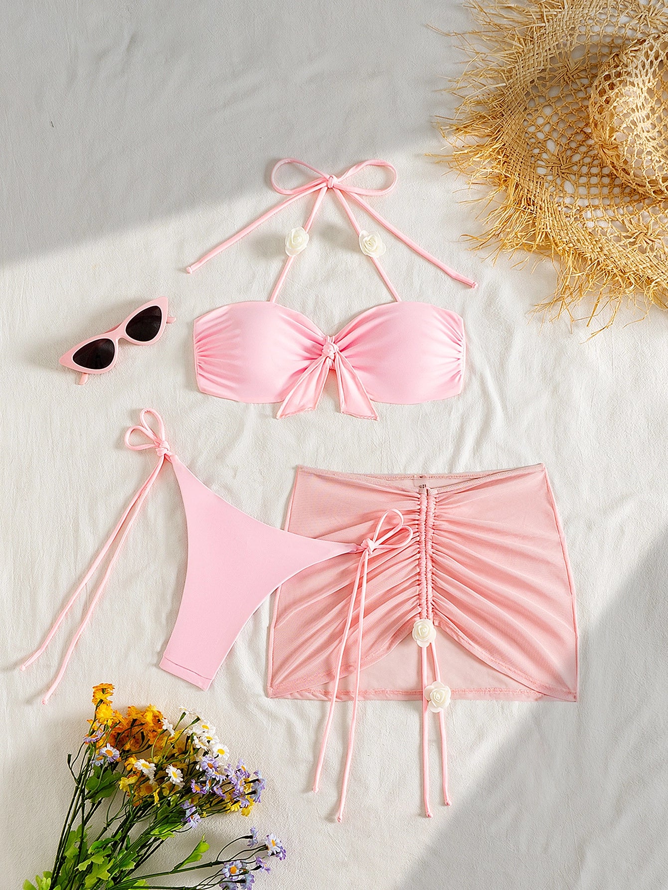 Three-Piece Halter Bikini & Skirt Set [FWTI378U]