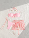 Three-Piece Halter Bikini & Skirt Set [BQR3AUYV]