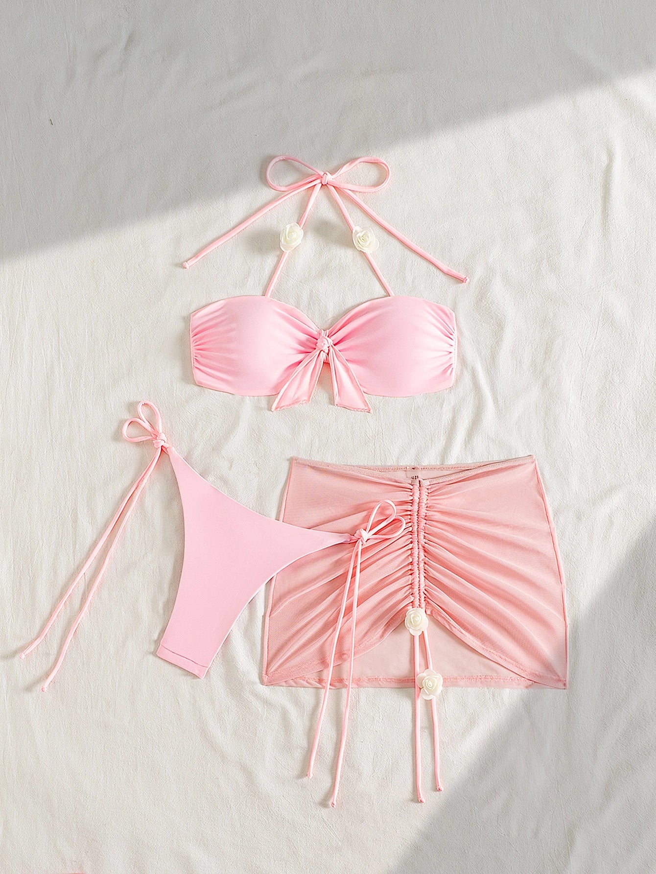 Three-Piece Halter Bikini & Skirt Set [BQR3AUYV]