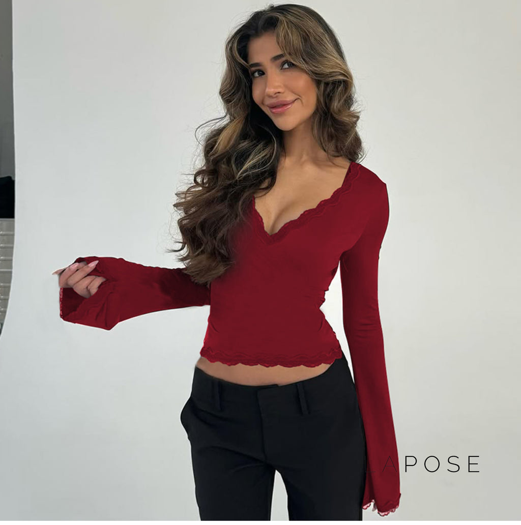 Tiara Lace Flared Sleeve Top – LaPose Tiara Lace Flared Sleeve Top – LaPose