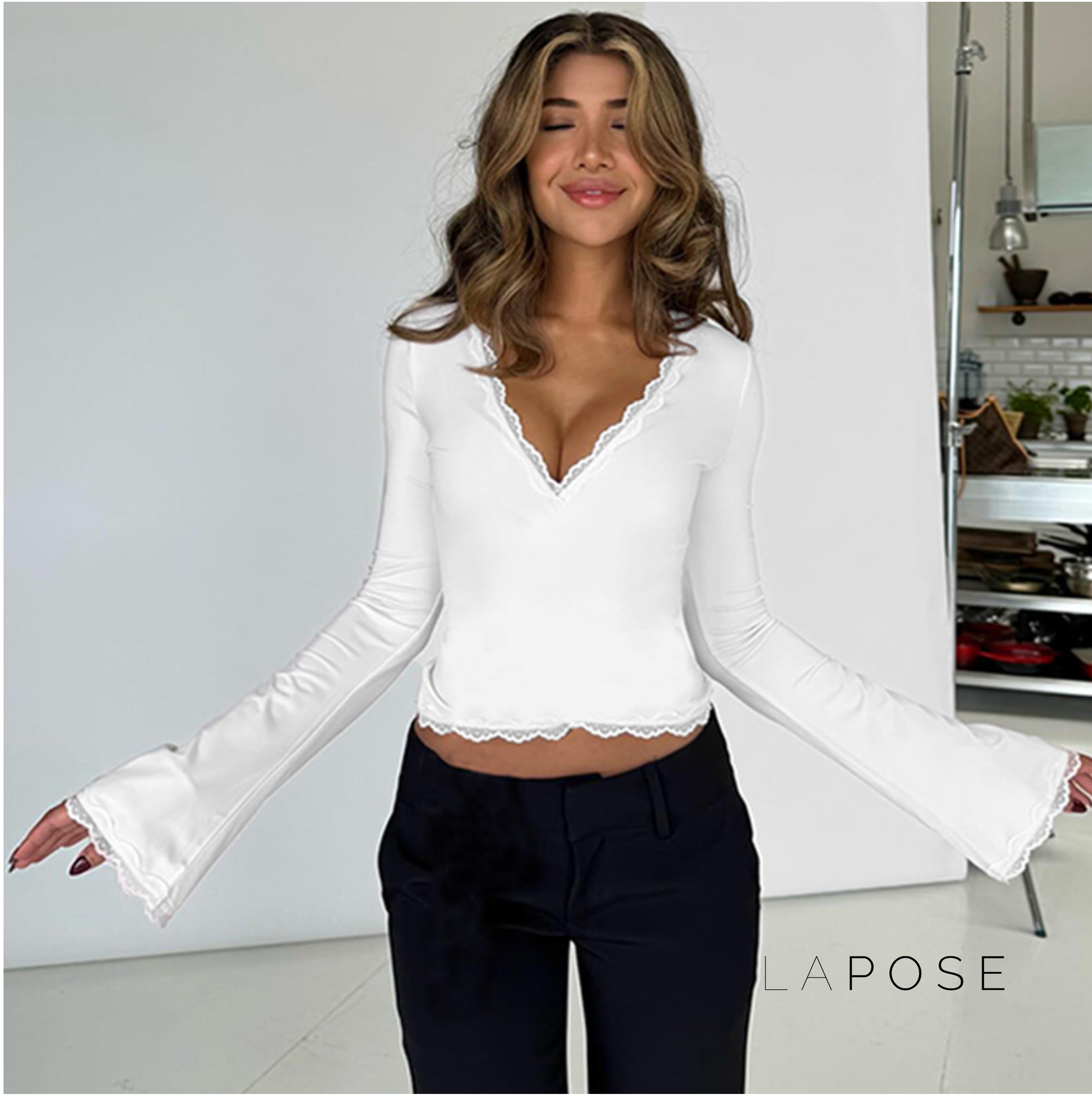 Tiara Lace Flared Sleeve Top – LaPose Tiara Lace Flared Sleeve Top – LaPose