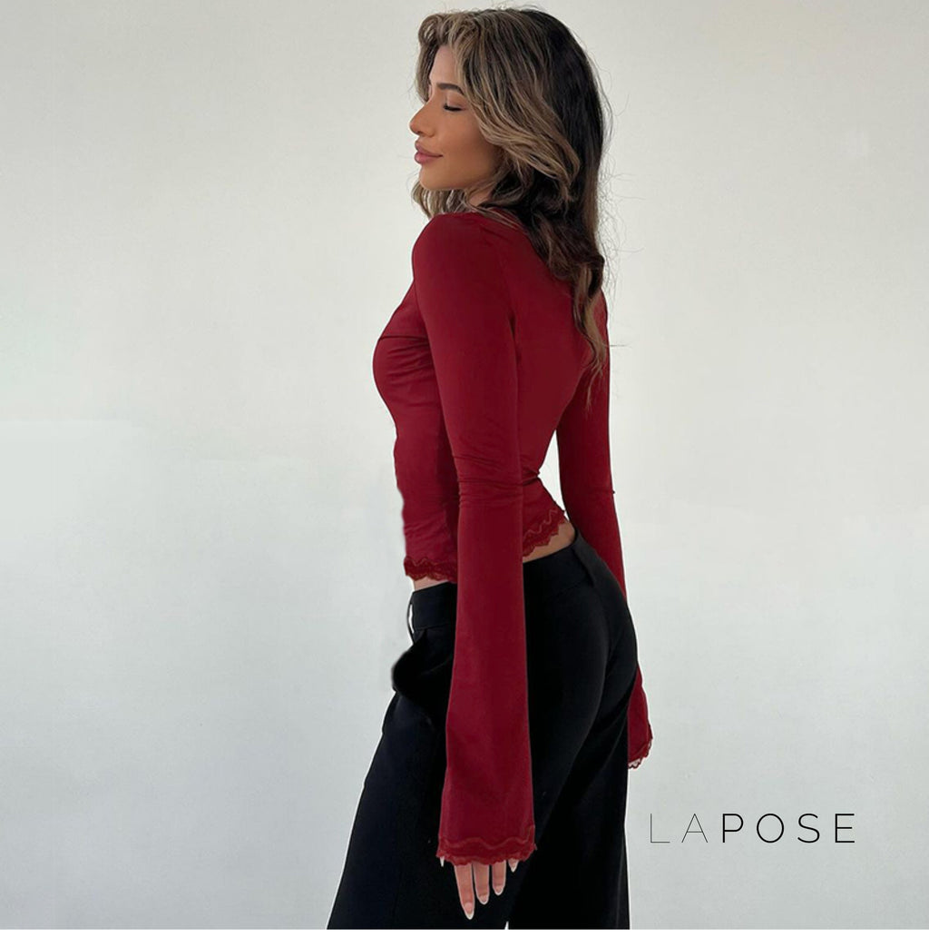 Tiara Lace Flared Sleeve Top [EAXBIMIX]