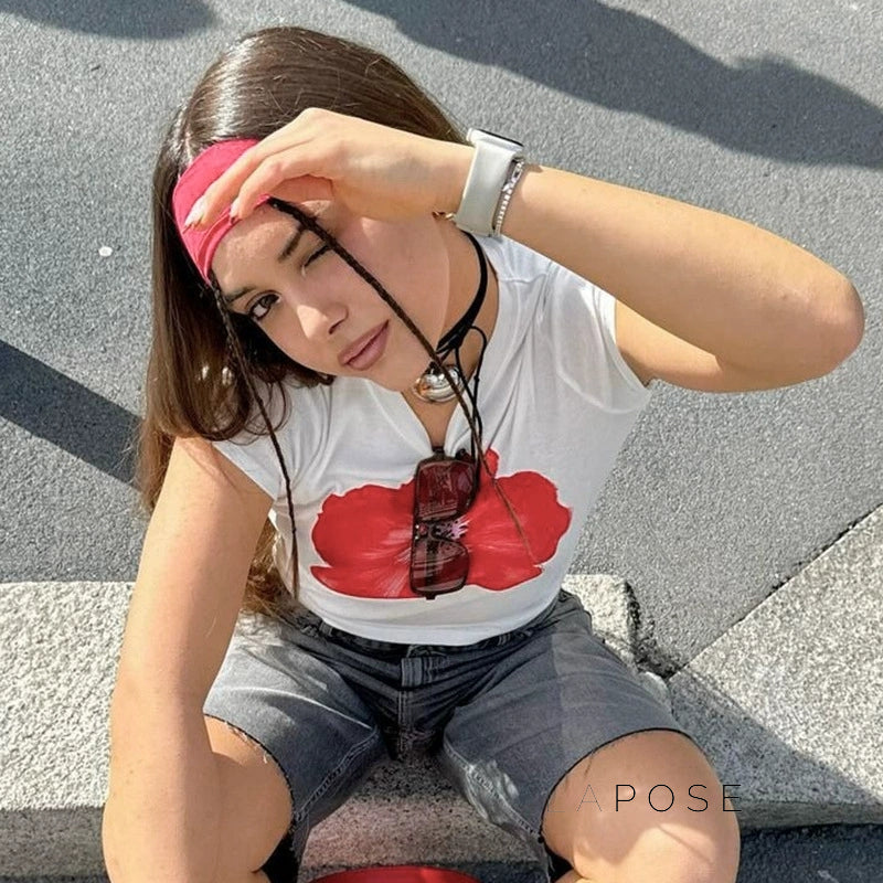 Tiara Red Floral Crop Top